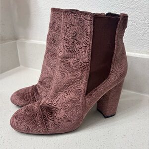Sam Edelman Textured Floral Ankle Booties - Mauve